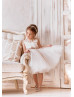 Illusion Neck Ivory Lace Tulle Slit Open Back Flower Girl Dress